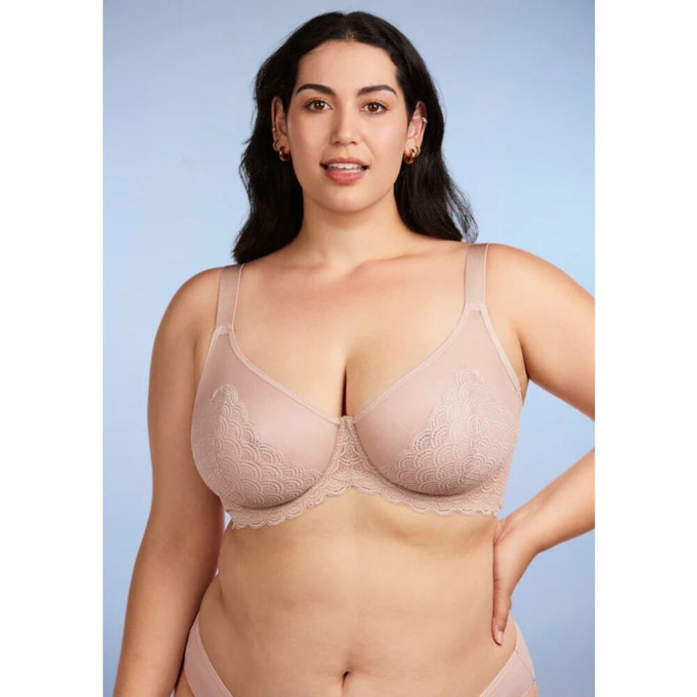 HSIA Mermaid Scales Lace Underwire Bra NWT Rose Beige 38DD Minimizer